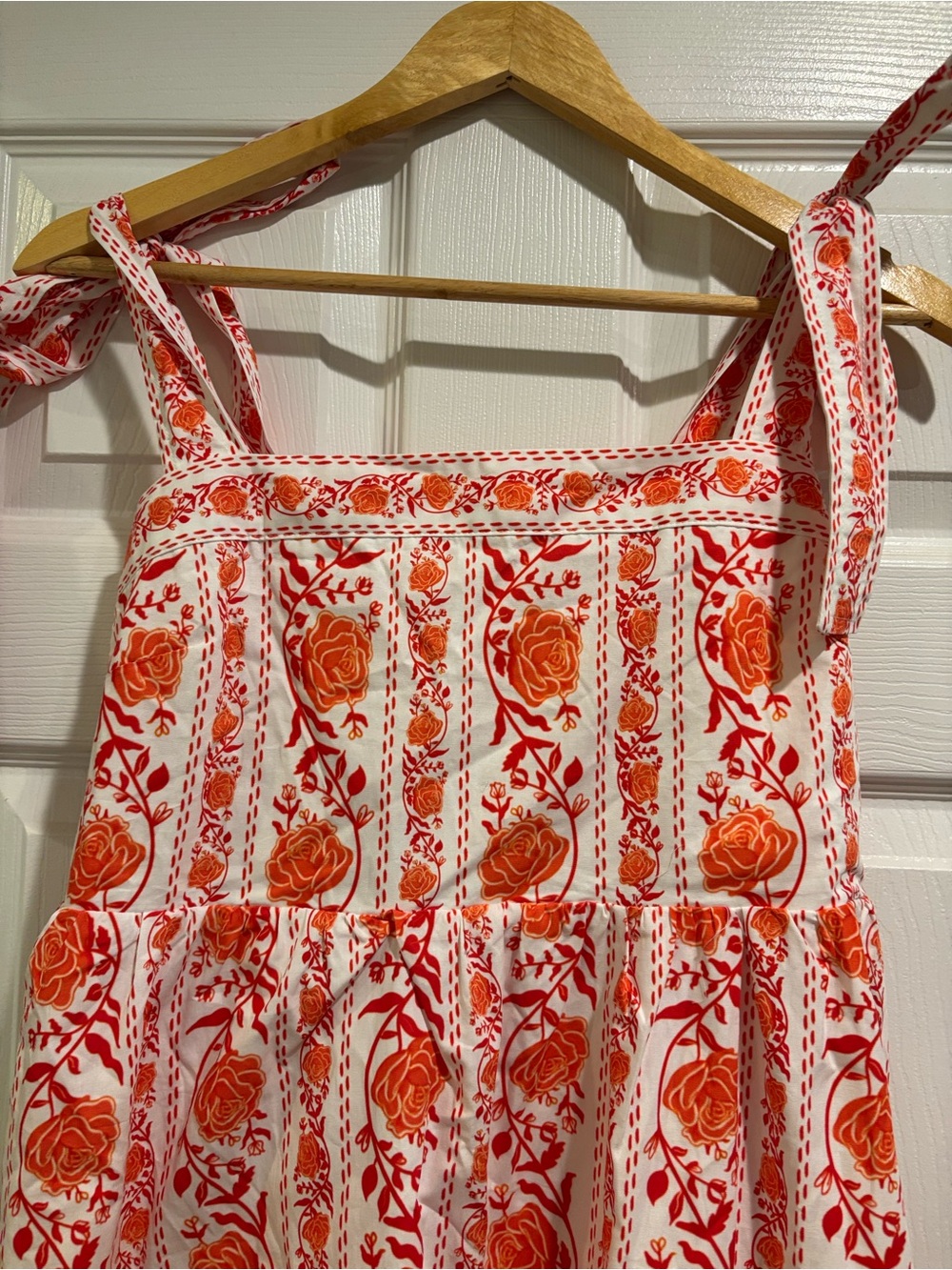 Women's Orange Floral Maxi Dress with Tie Straps - Picture 2 of 5
